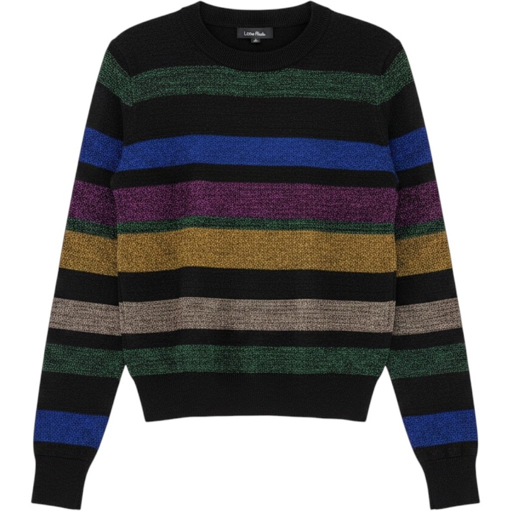 Lea & Viola Women's Metallic Striped Long Sleeve Crewneck Sweater